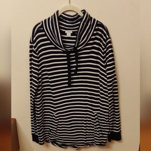 J Crew Navy And White Striped Hoodie Large Mock Neck